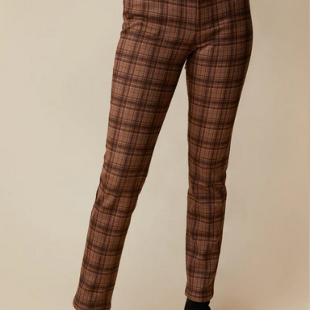 Tristan Plaid Skinny Pants - Brown and Black